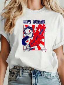 GiftCamia Short Sleeve Anime Shirt For Women And Men, Unisex, Urban Style, With  Red And White Graphic Design, Japanese Inspired Clothing, Suitable For Parties, Sports, And Other Holiday Gifts. Ideal For Spring, Summer, And Autumn. Soft - 白色的 - 查看 6