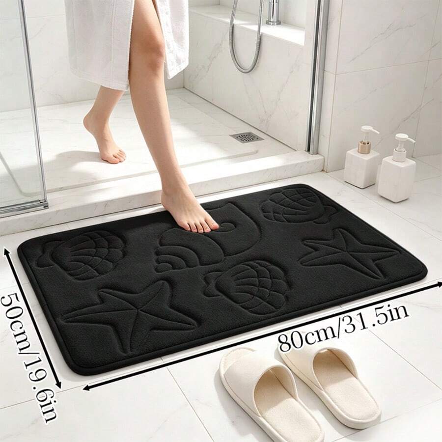 1 tấm thảm chống trượt, thấm hút nước, chất liệu đá và vỏ sò dùng cho phòng tắm. - đen - Xem 1
