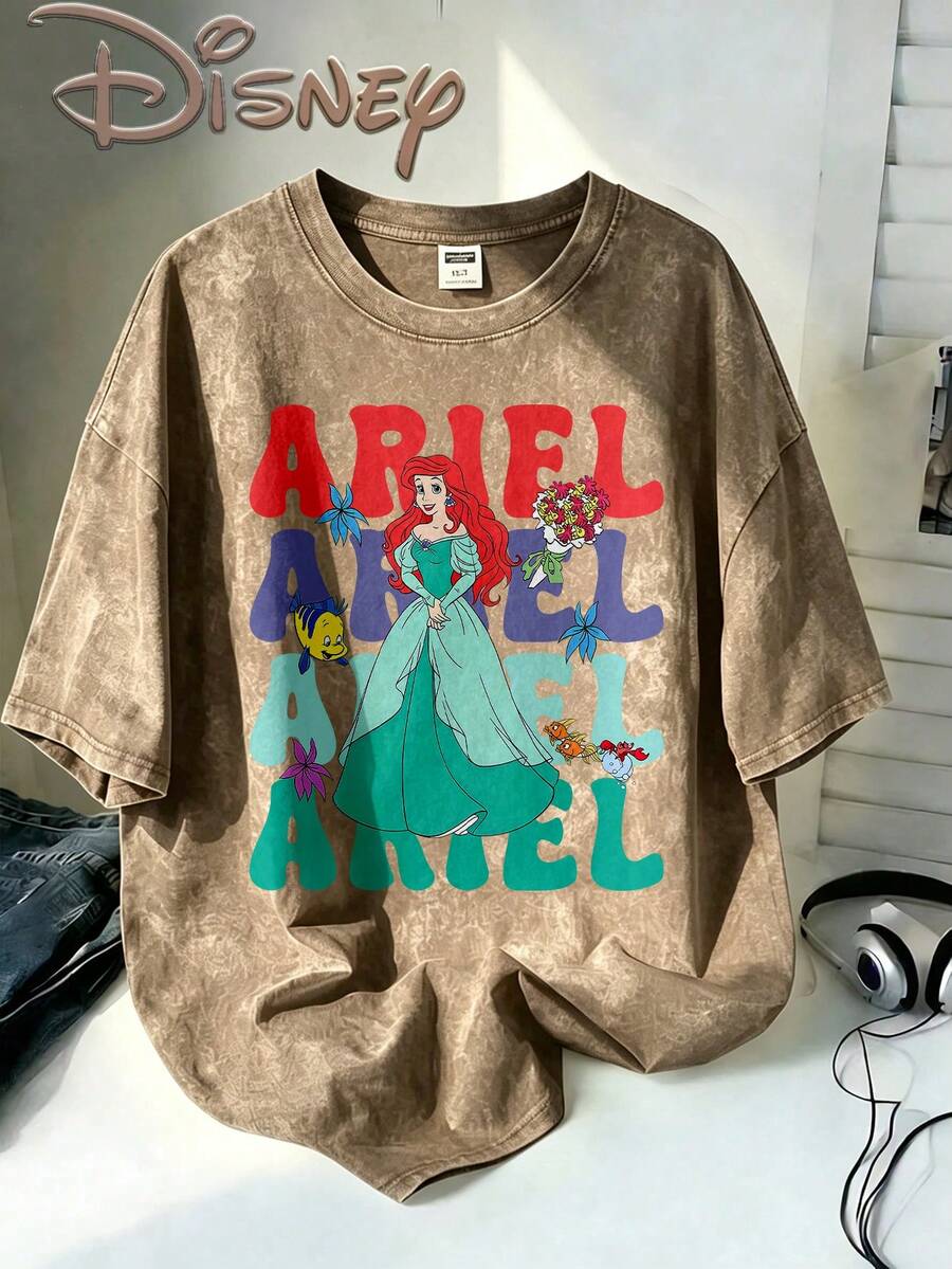 Disney Oversize Round Neck Washed T-Shirt With Disney Ariel Print, Disneyland, Disney Animal Kingdom, Disney Family Vacation Trip, Summer Outfits For Women, Vacation Outfits Women, Dresses,, Dresses For Women, Summer Clothes, Summer Tops, Capris For Women, Rompers For Women, Jeans For Women, Jorts, Graphic Tees Women, Tank Tops Women, Dresses For Women Summer, Summer Tops, Summer Clothes, Summer, Swimsuits For Woman, Bathing Suits For Women, Bikinis, White Tank Top, Women Sweatshirts & Hoodies, Cord Sets For Women, Trajes Elegantes De Mujer, Conjuntos De Dos Piezas Para Mujer, Skirt Two Piece Set, Conjuntos De Mujer, Blusas, Trajes De Mujer Casual, Free Shipping, Co Ords Sets Women, Faldas - Khaki - View 1