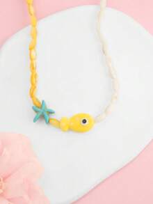 1pc Yellow Fish Beaded Necklace, Boho Style Everyday Necklace - Multicolor - View 2