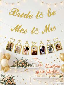 7pcs Personalized Wedding Photo Banner,Customizable Shiny Bridal Shower Photo Banner,Personalized Miss To Mrs Glitter Photo Garland For Bridal Shower,Glitter Photo Banner For Bachelorette & Engagement - Multicolor - View 1