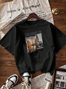 Vintage American Style Short Sleeve T-Shirt, Fashionable Short Sleeve T-Shirt For Spring And Summer 2026, Made In Mexico, 180 Grams. Cartoon Print, Couple Design, Suitable For Indoor Or Outdoor Wear. Crew Neck, Unisex, Ideal For Office And Leisure. One-Piece Pack. - BK-P631577SLNDXZGY598 - 查看 4