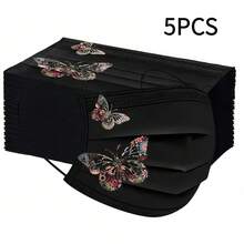 3D Schwarze Einwegmaske mit 4 Schichten und Bogen-Design für Gesichtsform-Passform, mit verstärkten elastischen Ohrschlaufen und Nasenbrücken-Clip - 100/20 Stücke, preiswert für den Heimkauf in großen Mengen, geeignet für Reisen, Outdoor-Aktivitäten, tägliches Tragen und Büroanwendung - A - Übersicht 6