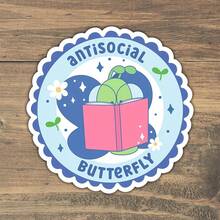 1 Stück Anti-Sozial Schmetterling Aufkleber, Aufkleber für Laptops, Wasserflaschen, Planer, Notizbücher, Kindles und für alle, die sozial selektiv, emotional müde oder einfach gerne alleine sind - Verschiedenfarbig - Übersicht 1