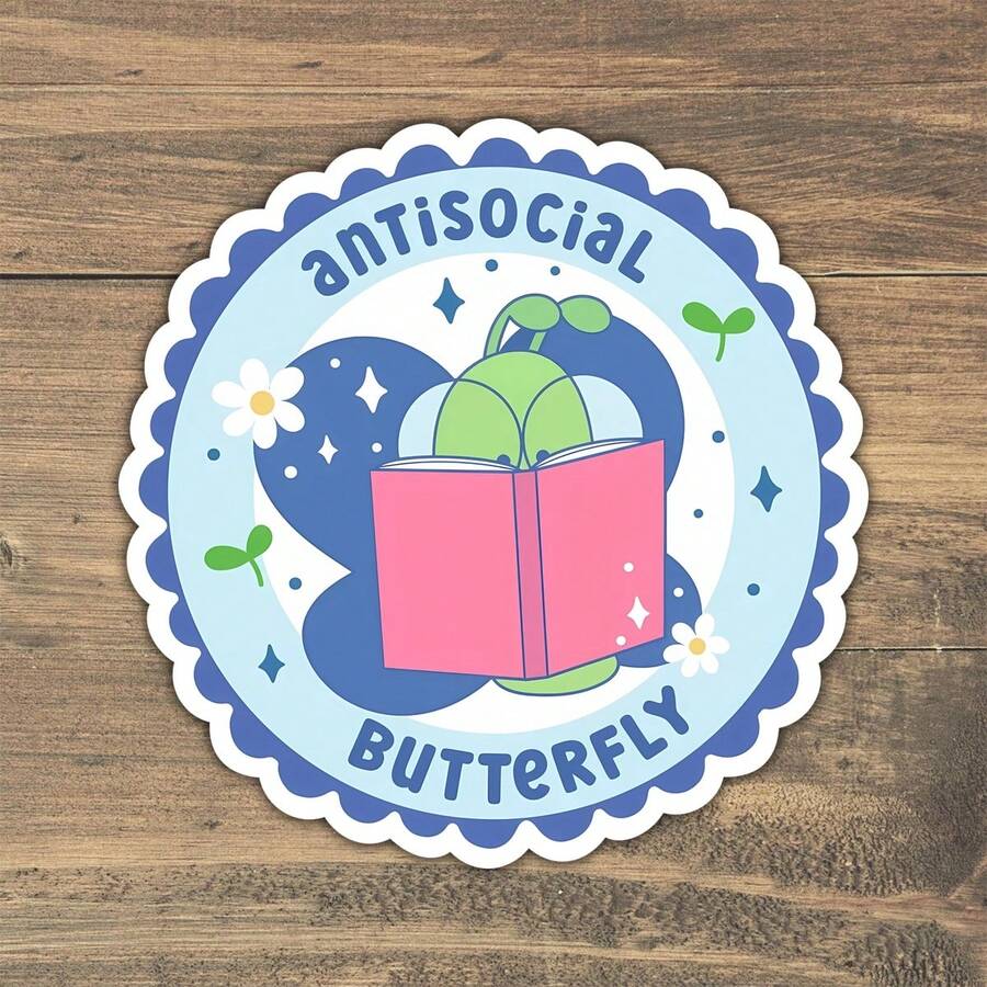 1 Stück Anti-Sozial Schmetterling Aufkleber, Aufkleber für Laptops, Wasserflaschen, Planer, Notizbücher, Kindles und für alle, die sozial selektiv, emotional müde oder einfach gerne alleine sind - Verschiedenfarbig - Übersicht 1