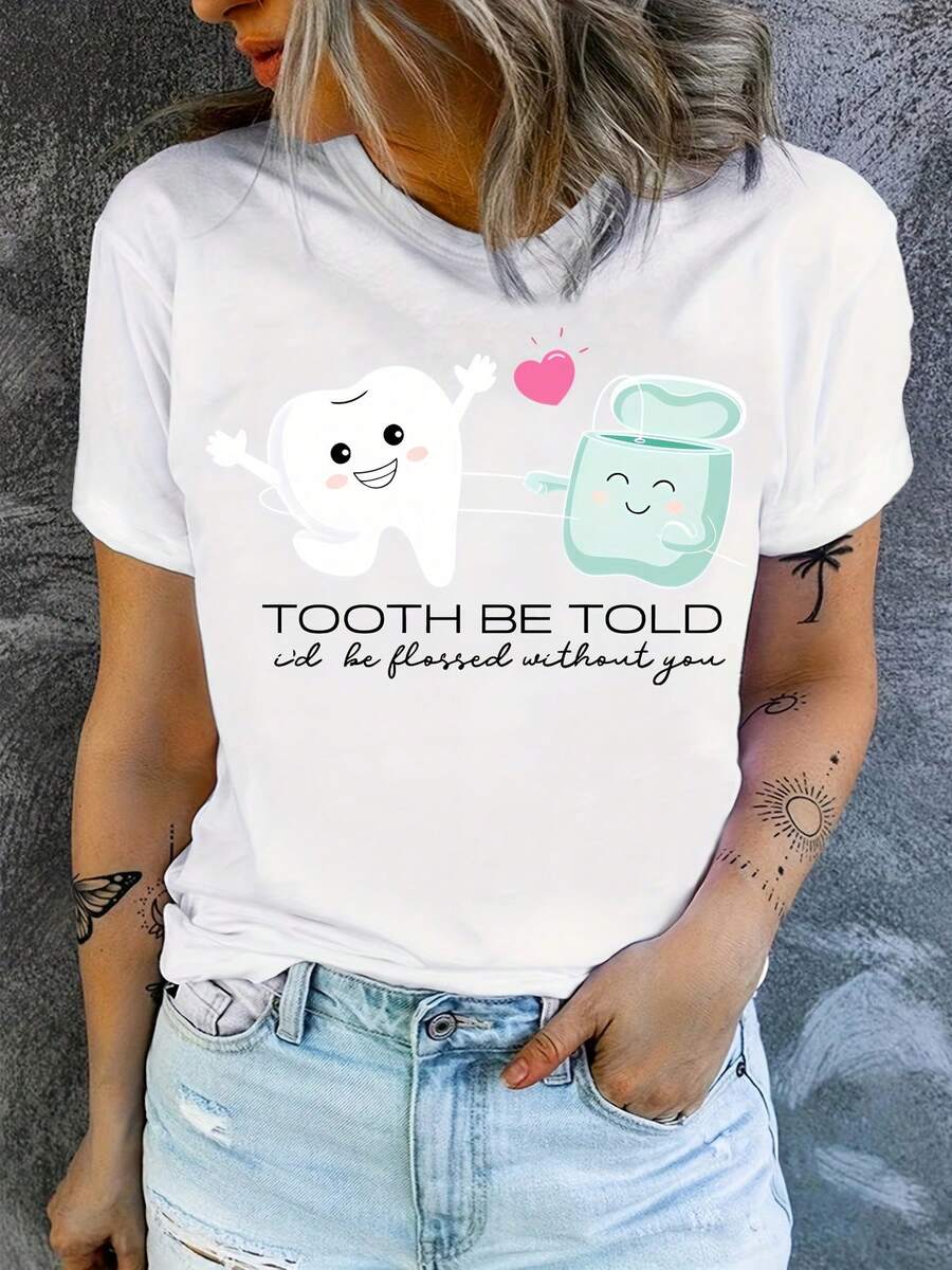 Camisetas con estampados de higiene bucal y hilo dental, camisetas para dentistas, camisetas grupales para dentistas, regalos para dentistas, camisetas familiares para dentistas - [Blanco] - Ver 1