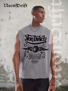 Unisex Summer Tops,NeonDrift Men's Tank Top 100% Cotton Heavyweight Vintage Distressed Washed Sleeveless T-Shirt, 100% Cotton, Soft & Skin-Friendly, Streetwear Style-Van Dutch Motor Cycles Speed Shop Sleeveless Tee Vintage Graphic Design For Men Classic Americana Style Streetwear Biker Culture Fashion Casual Wear Motorcycle Enthusiast GiftLoose And Comfortable Washed Vintage T-Shirt - 灰色 - 查看 11
