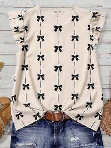 Clasi Blusa de mujer de verano con cuello en V y mangas cortas con estampado floral - Albaricoque - Ver 3