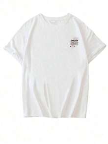 Nuevo estilo de verano, sencillo y a la moda, camiseta blanca de manga corta con cuello redondo y estampado de letras de flores de cerezo románticas japonesas, estilo versátil, adecuada para mujeres. Transpirable y cómoda. - Blanco - Ver 5