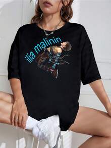Ilia Malinin Power Performance 2026 New: Ilia Malinin Anime Style Graphic T-Shirt, Artistic Print Figure Skater, Unisex, Available In Plus Sizes, Casual, Short Sleeves, Minimalist Oversized T-Shirt For Ice Skating Fans. - 黑色 - 查看 6