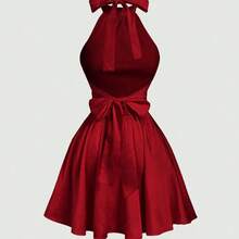 MOD Vestido mini con espalda descubierta, lazo y estampado floral abstracto fluido - Burdeos - Ver 4