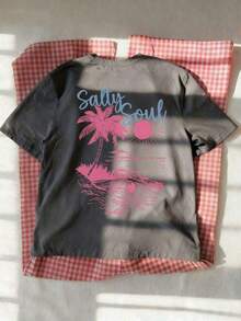 SALTY SOUL Women's Summer T-Shirt 2026, New Spring/Summer Collection, Coconut And Sun Print, Round Neck, Short Sleeve, Casual, Versatile, Essential Garment For Everyday Wear And Vacations. Women's Vacation Print T-Shirt, Loose And Comfortable, Summer Tops - 深灰色 - 查看 9