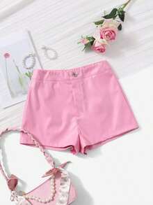 LUNE Shorts ajustados de piel sintética, casuales para el verano - Rosa Pálido - Ver 6