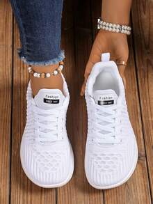 Women's Wide Fit Wide Toe Box Sports Shoes Wave Stripe Breathable Mesh Casual Comfortable Wide Toe Box Sneakers - White - View 2