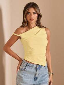 Blusa de verano para vacaciones en la playa, elegante, con hombros descubiertos y cuello asimétrico, para conciertos, actuaciones, festivales de música, conciertos, country, clubes, nuevos estilos sexy de primavera y verano - Amarillo - Ver 6