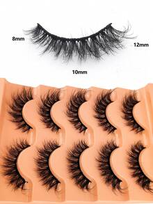 NAIJEMA 5 pares de pestañas postizas de visón sintético esponjoso, delicadas, gruesas, rizadas y suaves, pestañas naturales 3D, adecuadas para fiestas, uso diario, estilo de ojos de gato, aplicables para diversas ocasiones - Negro - Ver 5