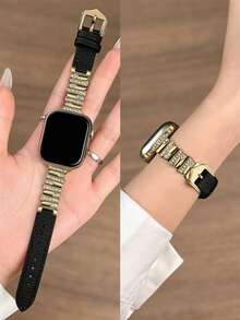 1pc Slim Watch Band, Compatible With Apple Watch 42mm, 38mm, 40mm, 41mm, 44mm, 45mm, 46mm, 49mm, Fashionable Smart Watch Replacement Strap, Suitable For Series Ultra2, Ultra SE2, SE 11, 10, 9, 8, 7, 6, 5, 4, 3, 2, 1, Women, Can Be Used As Student Back-To-School Gift - Black - View 8