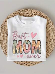 1 Piece Of Women's Pure Cotton Round Neck T-Shirt, Printed With Mother's Day Design, Simple Design, Comfortable And Breathable, Suitable For Daily Casual Wear, Showing A Natural And Elegant Style, A Must-Have For Summer Parties, Local Shipping, A Gift For Wife, Mother Or Grandmother, 180g 100% Cotton. - 白色 - 查看 1