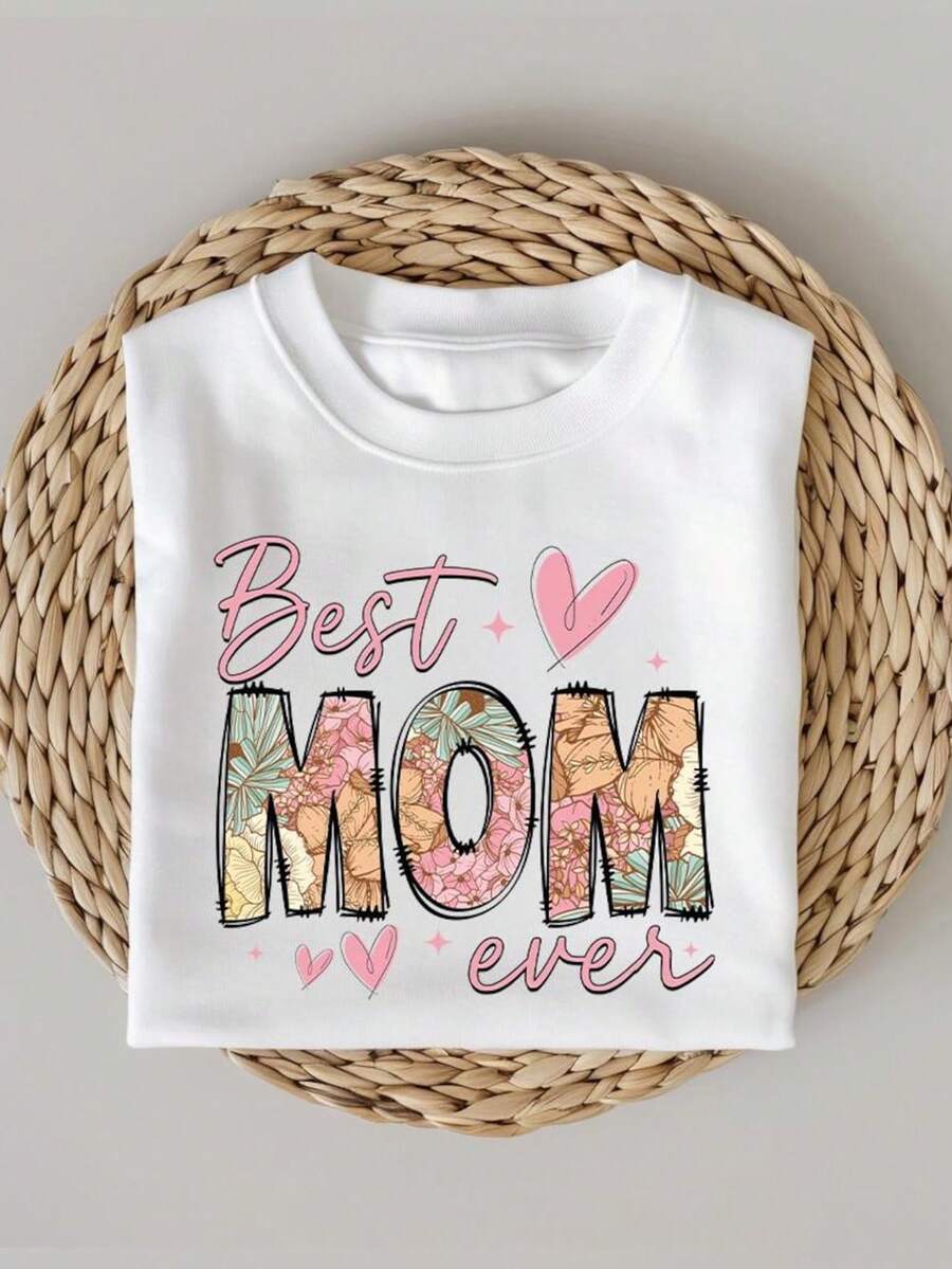 1 Piece Of Women's Pure Cotton Round Neck T-Shirt, Printed With Mother's Day Design, Simple Design, Comfortable And Breathable, Suitable For Daily Casual Wear, Showing A Natural And Elegant Style, A Must-Have For Summer Parties, Local Shipping, A Gift For Wife, Mother Or Grandmother, 180g 100% Cotton. - 白色 - 查看 1