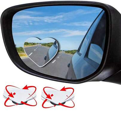 2pcs Heart-Shaped Blind Spot Mirrors, Car Blind Spot Mirrors, Frameless 360 Degree Wide Angle Convex Sector Rearview Parking Mirrors, Reversing Assist Tool, Easy Installation, Lightweight Safety Mirrors