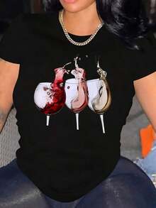 1 Piece Women's T-Shirt With Daisy And Butterfly Print - Soft And Breathable Round Neck Short Sleeve Top, White With Black And White Floral Design, Elegant Casual Outfit For Spring, Summer And Autumn, Loose Blouse For Layering, Machine Washable, Relaxed Fit With Daisy And Butterfly Print, Suitable For All Seasons, Comfortable And Elegant Women's Fashion, Short Sleeve T-Shirts For Women, 180g 100% Cotton. - 黑色 - 查看 6