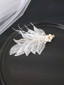 2pcs Handmade Braided Faux Pearl Hair Clips, Elegant Bridal Wedding Accessories,Hair Barrettes,Hair Claws - White - View 6