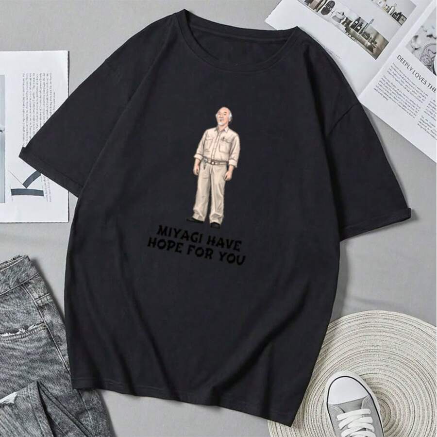 Miyagi-Have-Hope-For-You T-Shirt, Modern Style, With Anime Cartoon Print, Unisex, Urban Style, Summer, Casual. - 黑色 - 查看 1