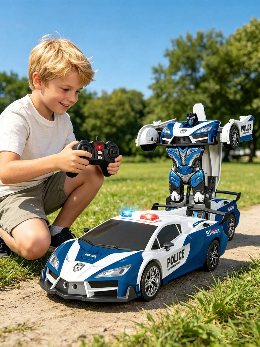1pc Remote Control Police Car, Transforming Toy Car Robot, One-Key Transformation To Robot With Flashing Lights, Remote Control Car (Suitable For 3-6 Year Old Boys), 2.4GHz Remote Control Car, Remote Control Car That Can Transform Into Robot, Police Car With Lights, Supports 360° Rotation, Automatic Demonstration, 1:18 Scale Transforming Police Car Children's Toy, Transforming Remote Control Racing Car, Suitable For 3-4-5-6-7-8-9-10-11-12 Year Old Boys And Girls Children's Day Gift/Birthday Gift/Christmas/Halloween/Easter/Thanksgiving/Valentine's Day