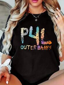 P4L  Colorful Graphic T-Shirt, Loose And Comfortable Fit - Black - View 7