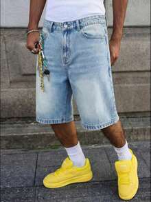 Bermudas rectas de algodón denim, pantalones cortos vaqueros rotos casuales para el verano, versátiles y transpirables para el día a día - Azul - Ver 5