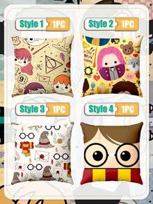 Harry Potter Wizarding World Sofa Cushion Cover, Cute Chibi Character & Icon Print Cushion Cases For Fans,Celebrate Your Love For The Wizarding World With These Adorable Harry Potter Pillow Covers, Featuring Whimsical Chibi-Style Characters And Iconic Symbols From The Series. - Pillowcase - View 8