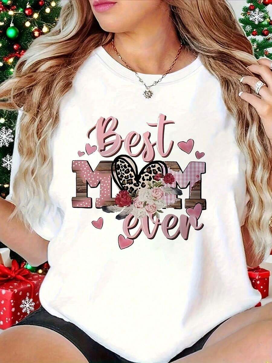 Camiseta de Mujer "Mejor Mamá" para el Día de la Madre - Blusa Casual de Manga Corta con Cuello Redondo Suave y Estampado de Letras, Blanca, Cómoda, Regalo para Mamá, Hermana o para Atuendo Casual - Lavable a Máquina, Top para Todas las Temporadasblusas para mujer>ropa - Blanco - Ver 1