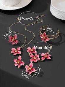 Bộ trang sức mùa hè dành cho nữ: 1 dây chuyền mặt dây hoa nhuộm màu chuyển sắc thủ công, 1 đôi bông tai, 1 nhẫn, 1 vòng tay, 1 lắc tay - Phong cách nghỉ dưỡng thanh lịch - Hồng - Xem 6