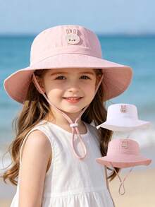 2pcs Kids Sun Hat With Rabbit Decoration, Chin Strap, Breathable Summer Sun Protection Hat, Suitable For Toddlers - Multicolored Rabbit - View 5