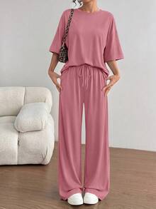 PRETTYGARDEN Women's Summer Clothes 2 Piece Sets Lounge For Short Sleeve Matching Airport Travel Outfits Casual Pink Vacation  Summer Brunch Pink Outfits For Women Mothers Day Outfit - 粉色 - 查看 1
