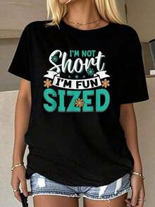 Women's And Unisex T-Shirts With The Slogan "I'm Not Short, I'm Funny-Sized" - 100% Soft, Breathable, And Confidence-Inspiring T-Shirt, Casual Short-Sleeved Crew Neck Top, Fun Body Positivity Gift. - 黑色 - 查看 6