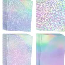 8/20/40pcs Holographic Stickers, Transparent Holographic Vinyl Composite Film, Self-Adhesive Waterproof Transparent Overlay Stickers, No Machine Needed - Gem, Dotted, Colorful, Star Pattern / 8.27x11.7 Inches - Mix - View 1