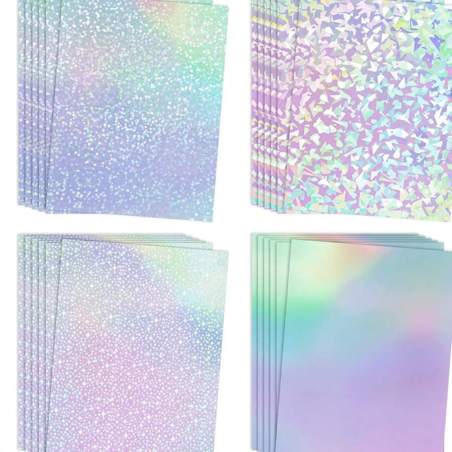 8/20/40pcs Holographic Stickers, Transparent Holographic Vinyl Composite Film, Self-Adhesive Waterproof Transparent Overlay Stickers, No Machine Needed - Gem, Dotted, Colorful, Star Pattern / 8.27x11.7 Inches - Mix - View 1