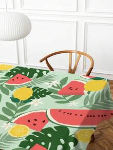 1pc Summer Watermelon Print Tablecloth, Modern Polyester Rectangular/Round Waterproof Tablecloth, Digital Printing Suitable For Living Room, Outdoor Dining Table, Small Round Table - Multicolor - View 7