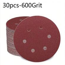 30pcs 150mm/6inch 6-Hole Hook & Loop Sanding Discs, Random Assorted Grits 60/80/100/120/150/180/240/320/400/600 For Orbital Sander - Red - View 19