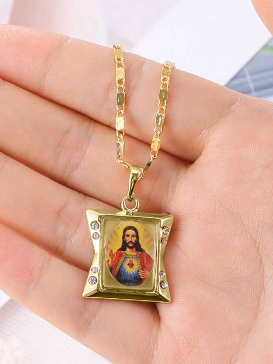 Women Vintage Gold Tone Jesus Image Pendant Necklace Retro Religious Faith Jewelry Women Vintage Gold Tone Jesus Image Pendant Necklace Retro Religious Faith Jewelry Retro Gold Jesus Pendant Necklace Women Religious Jewelry Gift Idea - Yellow Gold - View 1