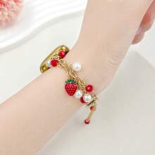Dây đeo đồng hồ kim loại hình quả dâu tây đính ngọc trai dễ thương, dây đeo đồng hồ sang trọng, thanh lịch, tương thích với Apple Watch Series 9/8/7/6/5/SE, vòng tay độc đáo sáng tạo dành cho nữ. - Nhiều màu - Xem 6