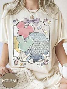 Soft 100% Cotton T-Shirt Featuring  Prints, Summer T-Shirts, Balloon Castle Prints, Suitable For Everyday Wear, Easy To Wear In Summer, Slightly Stretchy, Soft, Crew Neck, Casual, For Daily Wear, Featuring  Prints, Summer Crew Neck Sweatshirts, For Men And Women, Holiday Gifts. Breathable Cotton T-Shirt, Goes With Everything. - 白色 - 查看 6