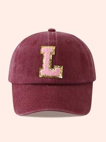1pc Kids Burgundy Letter Baseball Cap, Sun Hat For Boys And Girls, Suitable For Outdoor And Daily Use - Pink Gold Label - Wine Red Washable Cap - View 78