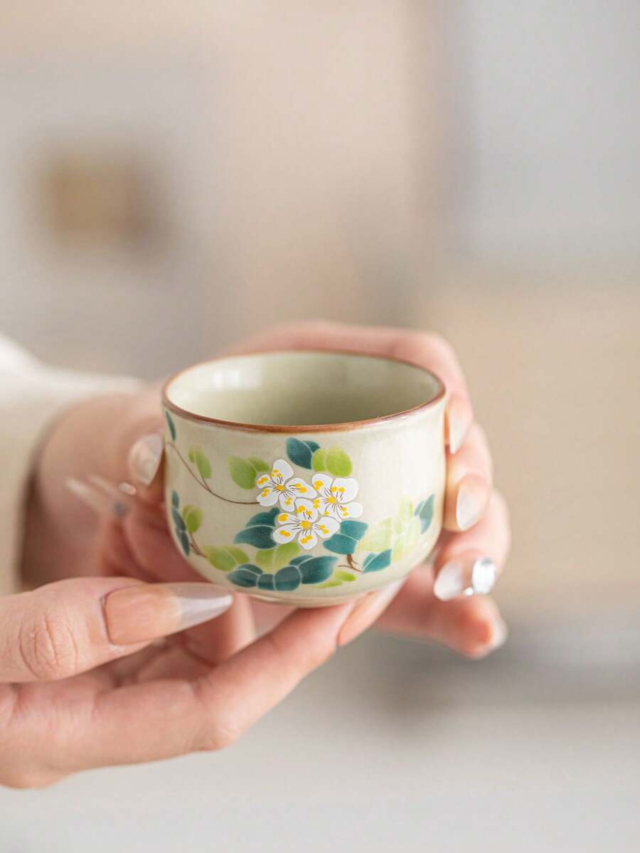1/2/4/6pcs Camellia Ceramic Tea Cups, Ru Kiln Floral Ceramic Mugs, Water Cups, Coffee Cups, Suitable For Home, Gatherings, Parties, Gift Giving - Multicolor - View 1