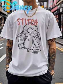 (Disney Licensed)Disney Lilo & Stitch "Sketch Style" Graphic Tee Men's Oversized Crew Neck Short Sleeve T-Shirt, Casual Streetwear With Mischievous Stitch Print, Cute Minimalist Loose Fit Casual Top, Mens Clothes, Men, Ropa De Hombre, Summer Clothes, Men Shirts, Graphic Tees, Disney Outfits Men, Graphic Tees, Camisetas Para Hombre, Camisas Para Hombre, Summer Outfits For Men, Father's Day Gift, Perfect Gift For Family And Friends, Which Are Necessary For Birthday Parties, Disney Shirts, Mens Clothes, Summer Clothes, Officially Licensed Disney T-Shirts, Disney Men's And Women's Spring/Summer Fashion Casual Short-Sleeve T-Shirts - trắng - Xem 1
