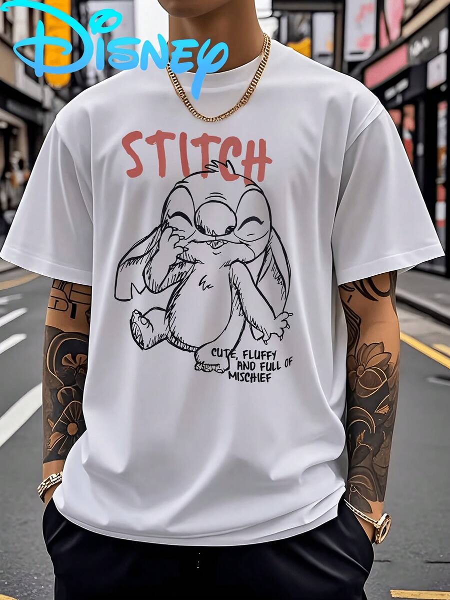 (Disney Licensed)Disney Lilo & Stitch "Sketch Style" Graphic Tee Men's Oversized Crew Neck Short Sleeve T-Shirt, Casual Streetwear With Mischievous Stitch Print, Cute Minimalist Loose Fit Casual Top, Mens Clothes, Men, Ropa De Hombre, Summer Clothes, Men Shirts, Graphic Tees, Disney Outfits Men, Graphic Tees, Camisetas Para Hombre, Camisas Para Hombre, Summer Outfits For Men, Father's Day Gift, Perfect Gift For Family And Friends, Which Are Necessary For Birthday Parties, Disney Shirts, Mens Clothes, Summer Clothes, Officially Licensed Disney T-Shirts, Disney Men's And Women's Spring/Summer Fashion Casual Short-Sleeve T-Shirts - trắng - Xem 1
