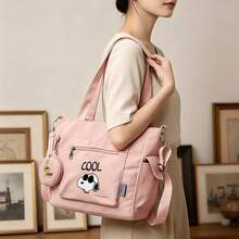 Miniso Peanuts Snoopy "Cool" Fashion Glasses Print Pink Casual Multi-Functional Large Capacity Tote Bag 2 Pieces Set With Detachable Coin Purse, Multi-Way Carry, Ideal For Work, Travel, Shopping And Everyday Use - Pink - View 3