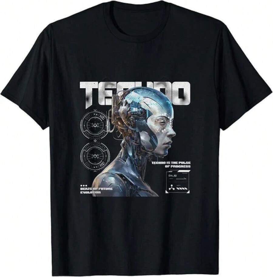 Techno Futuristic Design T-Shirts, Blouses For Women, Casual Dresses For Women, Y2K Sports T-Shirts For Women, Summer T-Shirts, Women's Clothing, Fashion Perfect For Daily - 黑色 - 查看 1