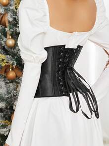 1pc Women's Satin Waist Cincher, Bust Enhancing Slimming Waist Trainer, Suitable For Daily Wear And Occasions - Black - View 3